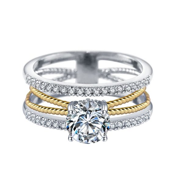 NEW Two Tone  Round Diamond Silver Cross Ring - Picture 7 of 7